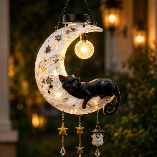 🎃 Halloween Early Bird Sale | 50% OFF Black Cat Moon Solar Lantern🐈‍⬛🌙