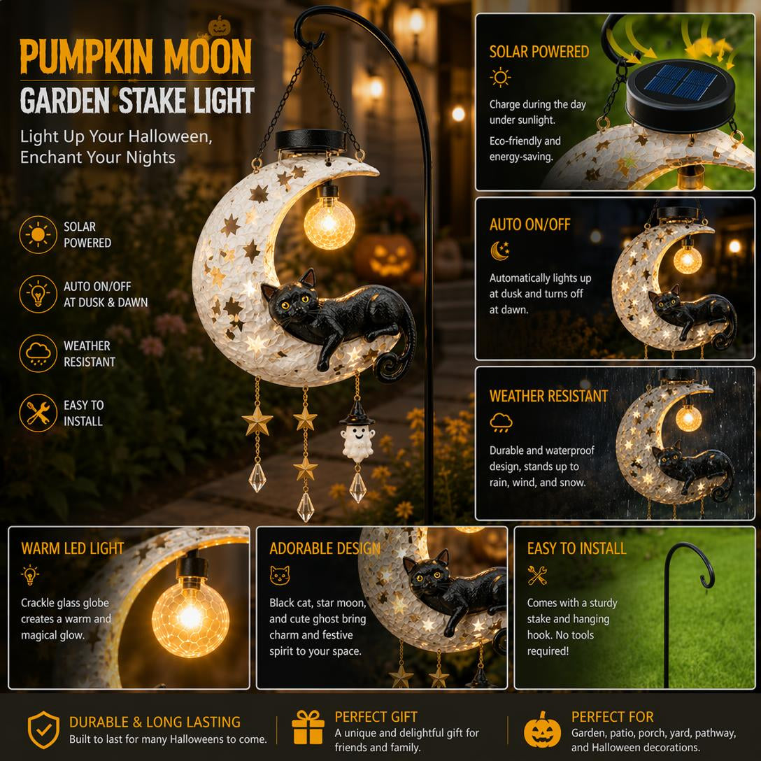 🎃 Halloween Early Bird Sale | 50% OFF Black Cat Moon Solar Lantern🐈‍⬛🌙