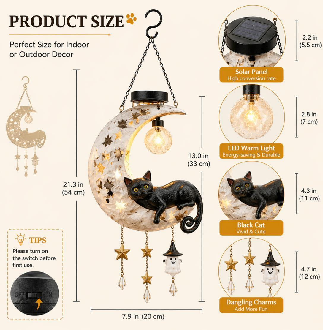 🎃 Halloween Early Bird Sale | 50% OFF Black Cat Moon Solar Lantern🐈‍⬛🌙