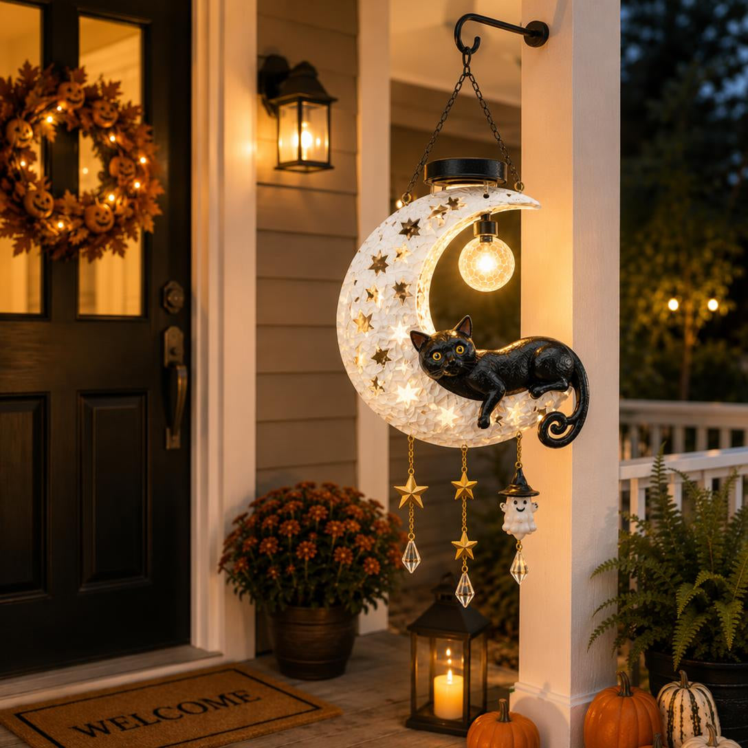 🎃 Halloween Early Bird Sale | 50% OFF Black Cat Moon Solar Lantern🐈‍⬛🌙