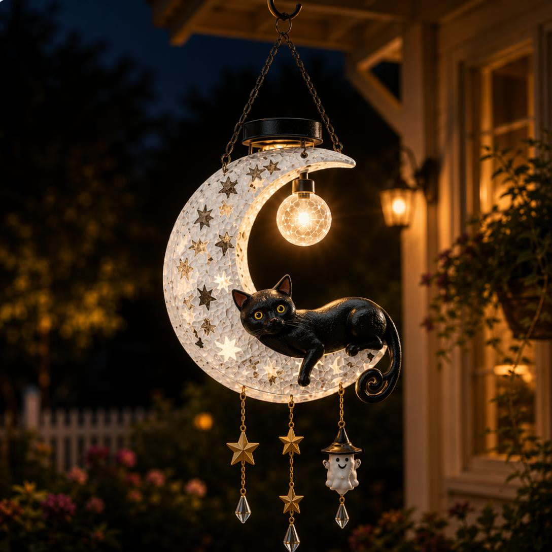 🎃 Halloween Early Bird Sale | 50% OFF Black Cat Moon Solar Lantern🐈‍⬛🌙