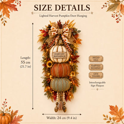 Lighted Stacked Pumpkin Fall Door Decor with 3 Seasonal Plaques