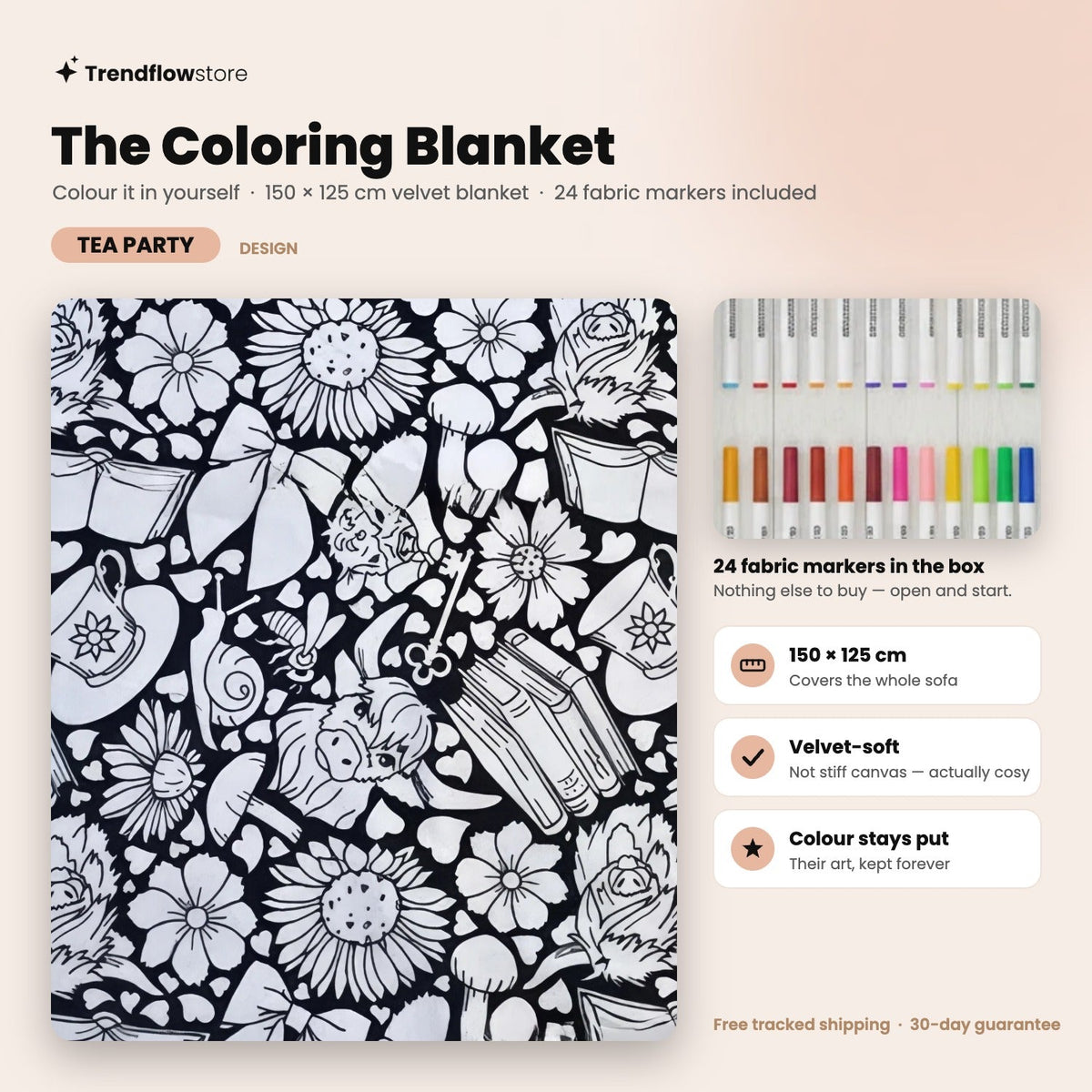 The Coloring Blanket — 150cm Doodle Blanket + 24 Markers