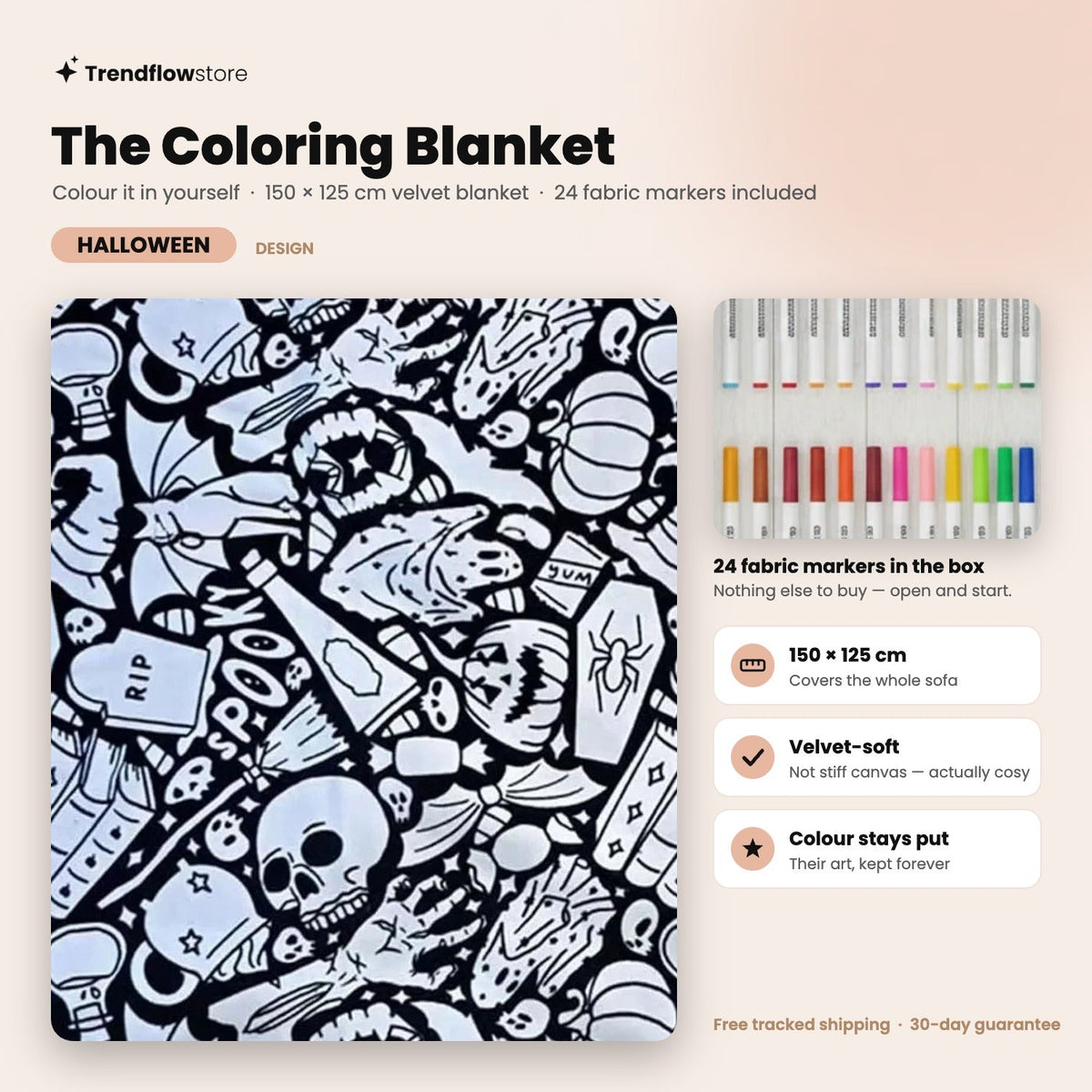 The Coloring Blanket — 150cm Doodle Blanket + 24 Markers